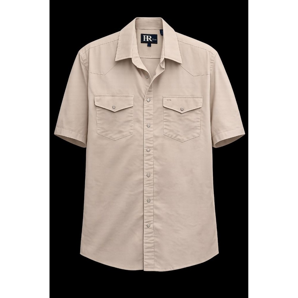Resistol Western Shirt Large Tan Snap Button Cowboy Rodeo Vintage Style